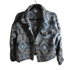 Simply Southern Aztec Shacket Jacket Womens Large Gray Tribal Button Front